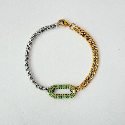 Retro Trendy Dual-color Patchwork Zircon Micro-inlaid Double-sided Full Diamond Titanium Steel Bracelet