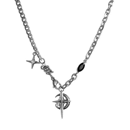 Titanium Steel Gem Eight-pointed Stars Clavicle Chain