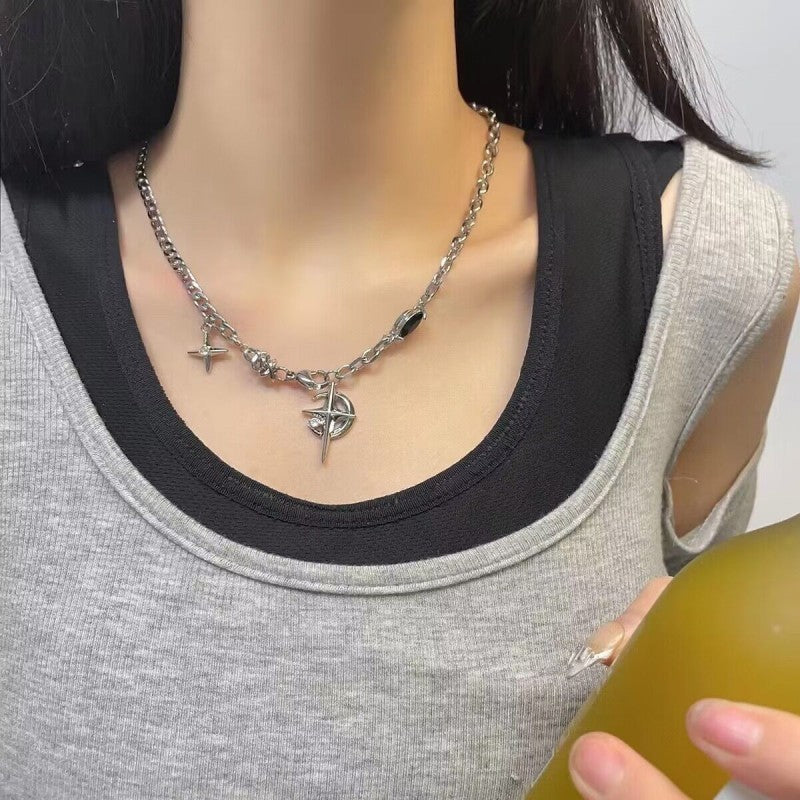 Titanium Steel Gem Eight-pointed Stars Clavicle Chain