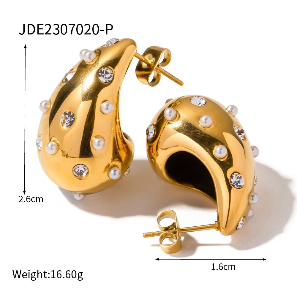 Advanced Design 18K Gold Chubby Water Drop Titanium Steel Earrings