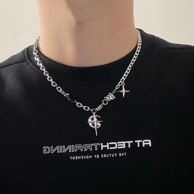 Titanium Steel Gem Eight-pointed Stars Clavicle Chain