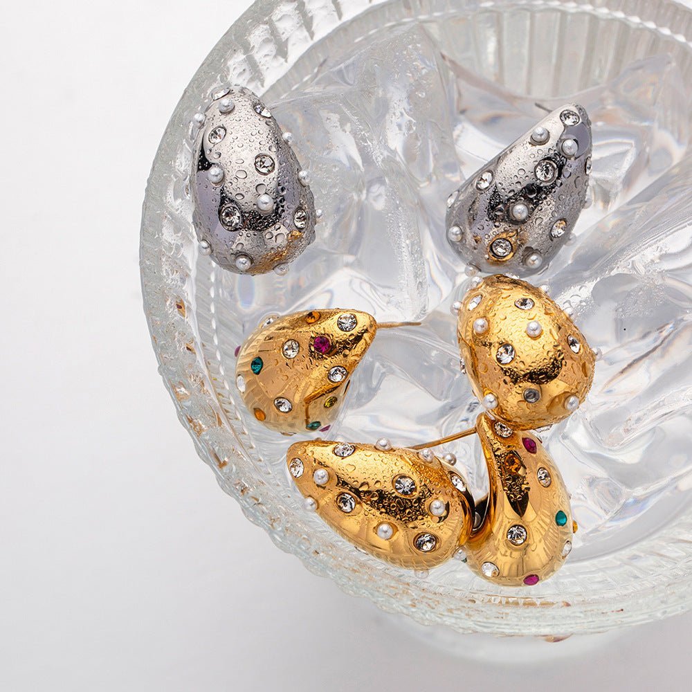 Advanced Design 18K Gold Chubby Water Drop Titanium Steel Earrings