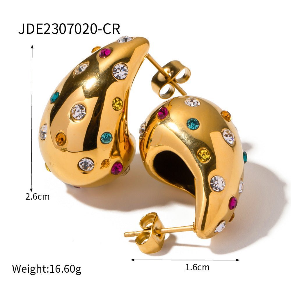 Advanced Design 18K Gold Chubby Water Drop Titanium Steel Earrings