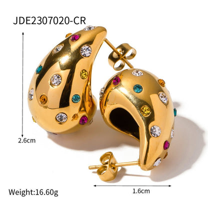 Advanced Design 18K Gold Chubby Water Drop Titanium Steel Earrings