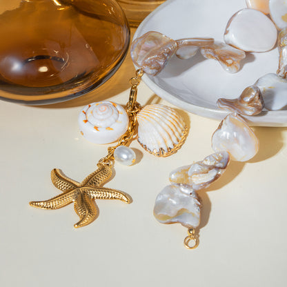 New 18K Gold Shell String Starfish Pearl Pendant Necklace