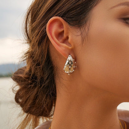 Advanced Design 18K Gold Chubby Water Drop Titanium Steel Earrings