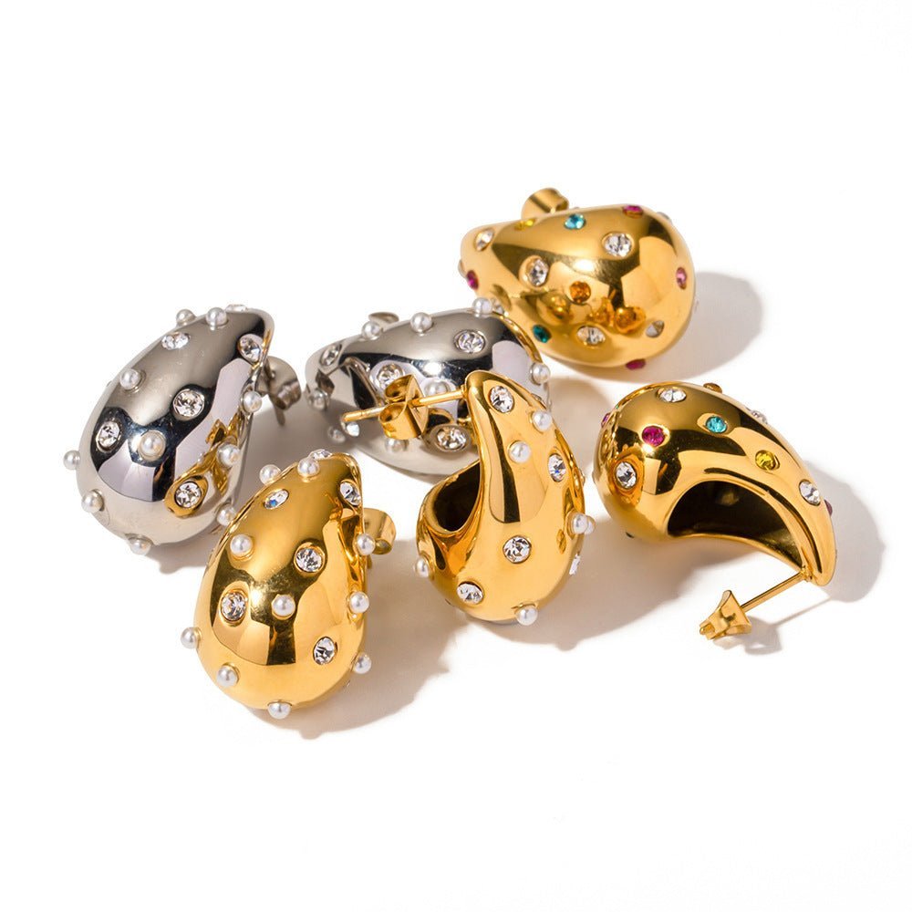Advanced Design 18K Gold Chubby Water Drop Titanium Steel Earrings