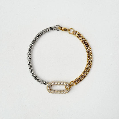 Retro Trendy Dual-color Patchwork Zircon Micro-inlaid Double-sided Full Diamond Titanium Steel Bracelet