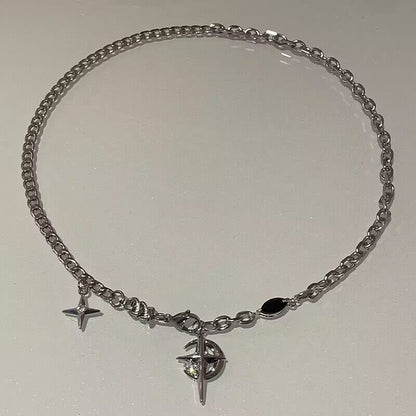 Titanium Steel Gem Eight-pointed Stars Clavicle Chain