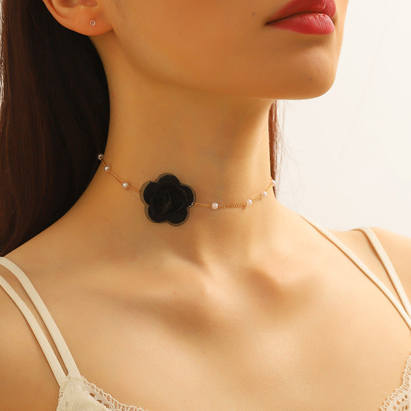 Vintage Chain Pearl Small Flower Necklace