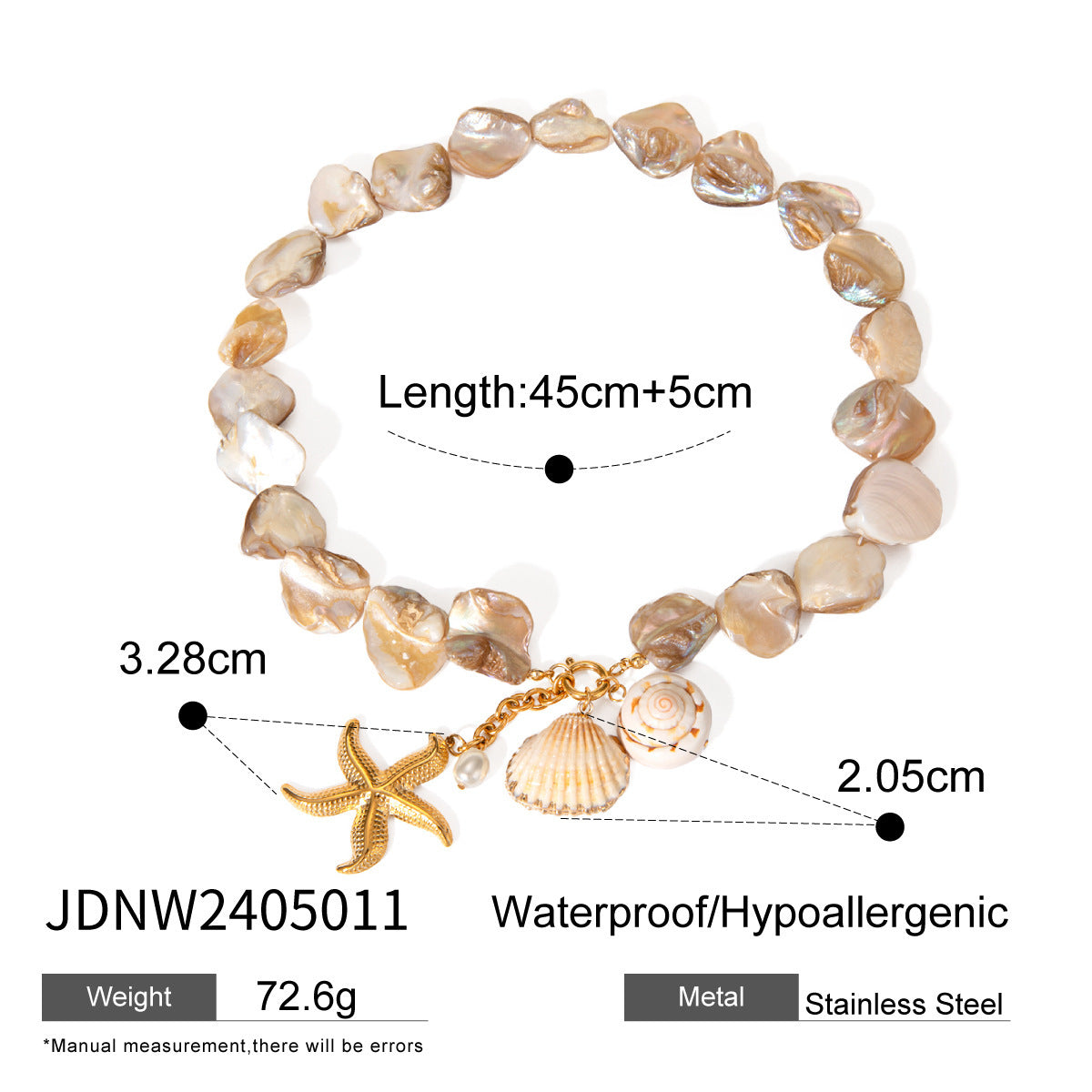 New 18K Gold Shell String Starfish Pearl Pendant Necklace