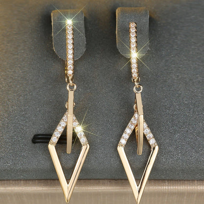 Champagne Gold White Diamond Rhombus Earrings