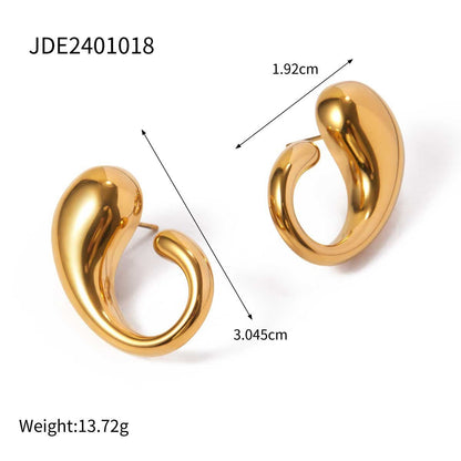 Advanced Design 18K Gold Chubby Water Drop Titanium Steel Earrings